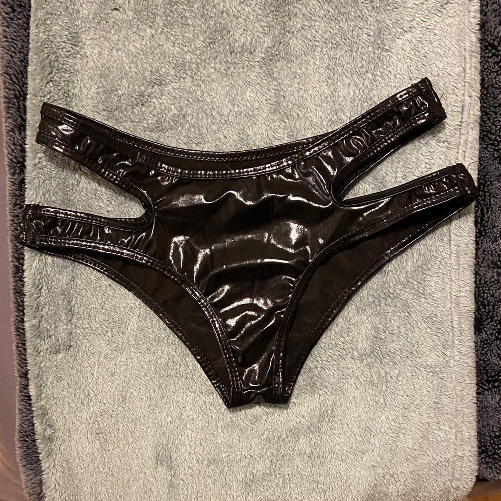 Black Shiny Strappy Bikini Bottom